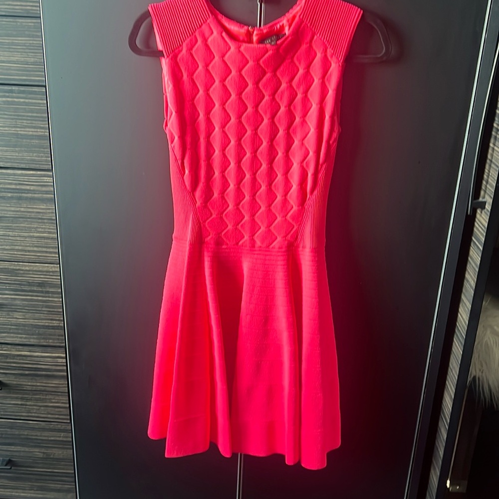 Hot salmon Ted Baker dress- multi pattern - material is heavy and lays great